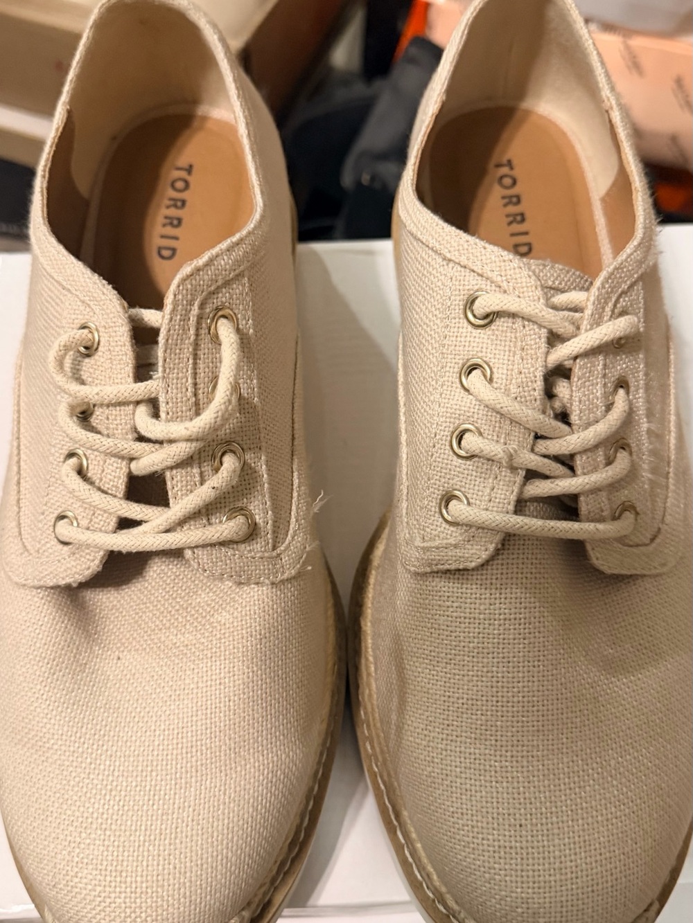 torrid Neutral Canvas Lace-Up Oxfords in Beige